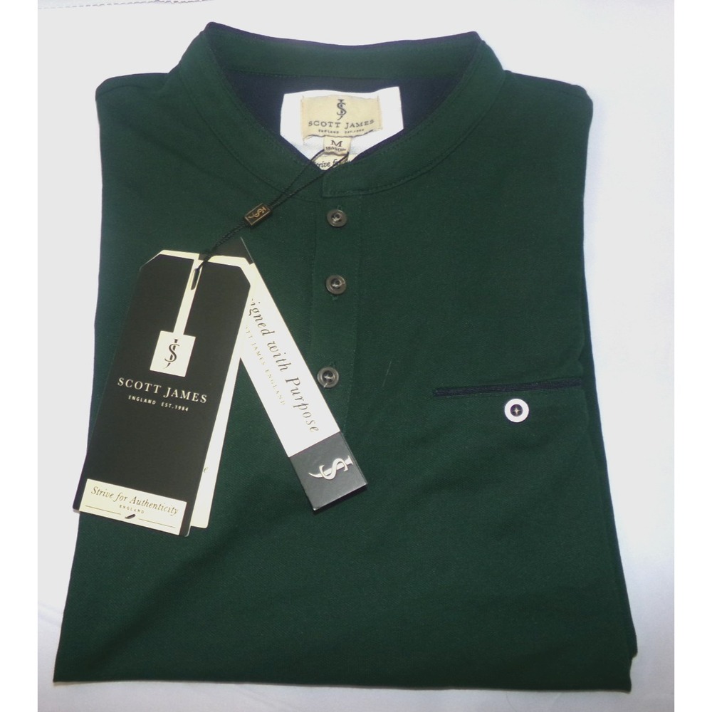 SCOTT JAMES MENS S/S POLO SHIRT~SZ‎ MED~GREEN & NAVY~NWT